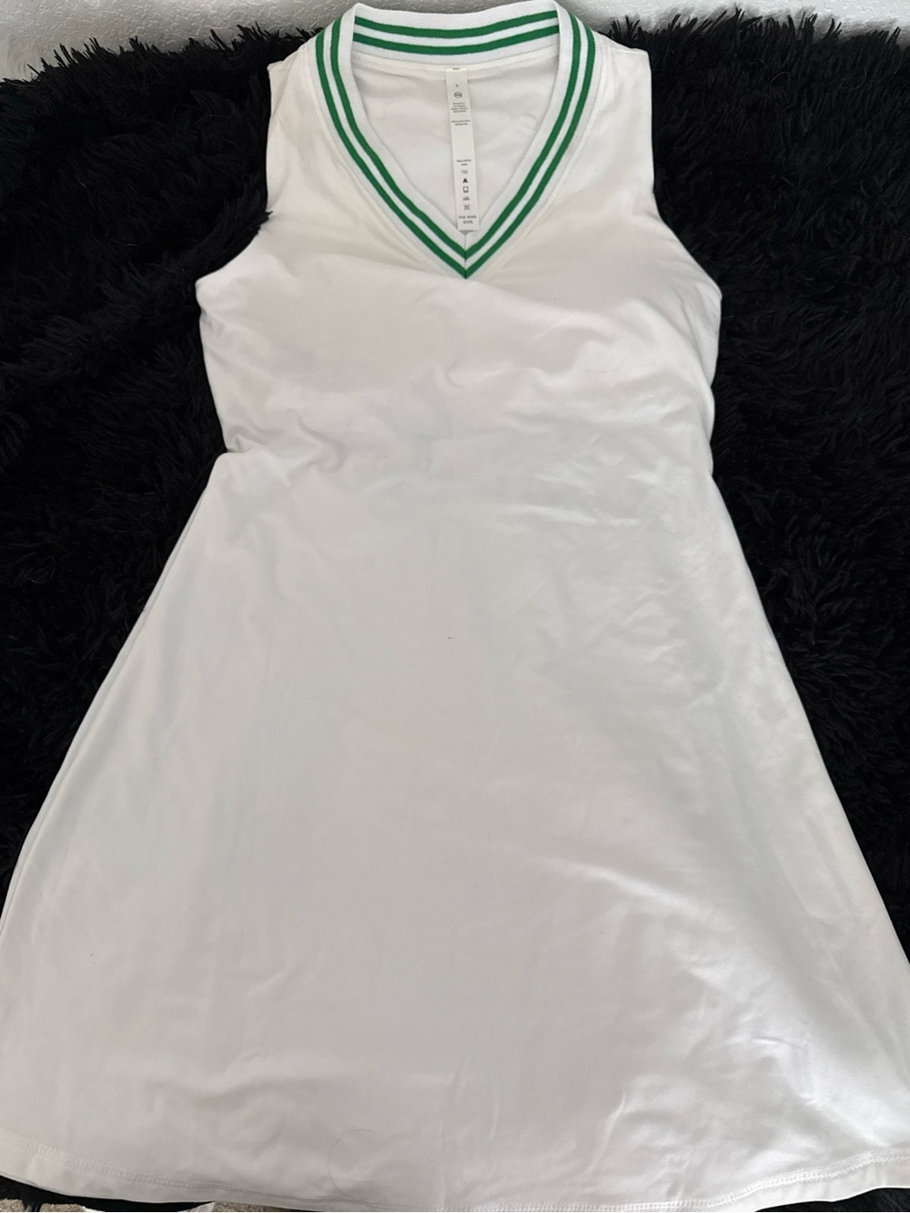 Women White V-Neck Tank Dress with Green Stripe